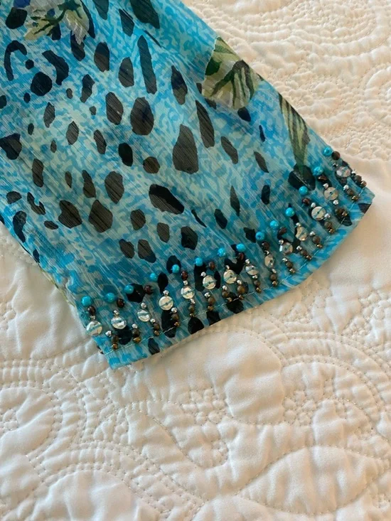 Beaded Floral Aqua Coverup - Picture 4 of 5